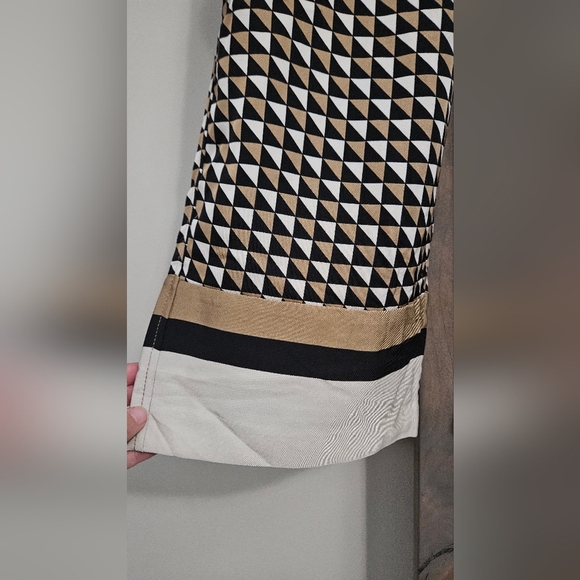 H&M Twill Satin Drawstring Wide Leg Patterened Trouser In Beige/black. Size SM - Picture 8 of 16